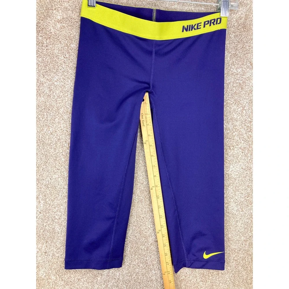 Nike Pro Dri-FIT Capri Leggings Womens S Purple Neon Athletic Training Pull On